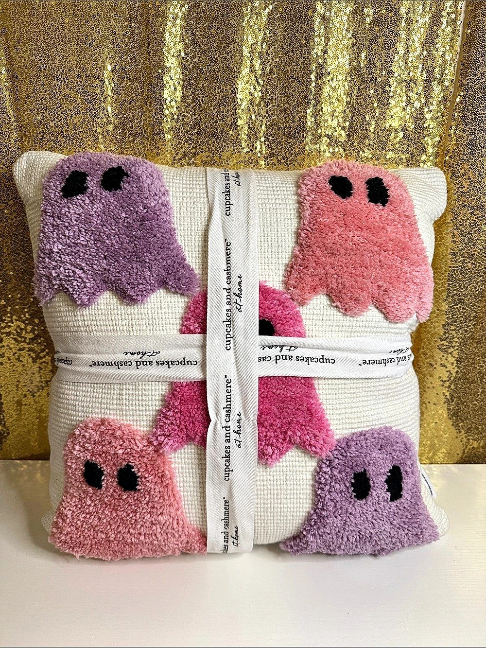 cupcakes and cashmere Tufted Ghost Halloween Decorative Pillow White & Purple - Picture 1 of 5